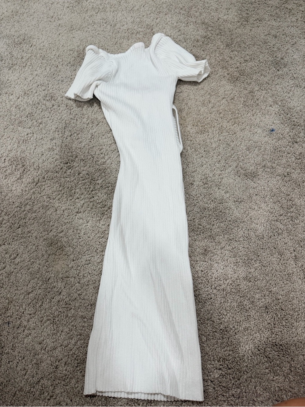 Beginning Boutique White Ribbed Puff-Sleeve Maxi